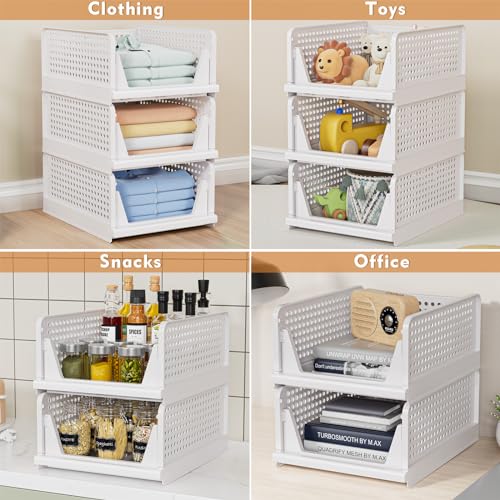 caktraie 4 Pack Stackable Closet Storage Basket - Stackable Storage Bins, Multifunctional & Foldable Closet Organizer Divided, Wardrobe Cupboard Space-Saving Clothes Storage Hat Organizer, White - size: 4 Pack White