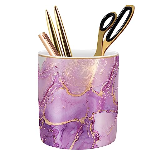 Pen Holder for Desk, Cute Ceramic Pencil Holder, Pen Cup Marker Holder Makeup Brush Holders, Desk Accessories & Workspace Organizers for Home, Office, Purple Marble - color: Purple Marble