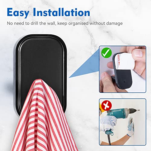INNPLUS 6-Piece Adhesive Hook Set - Self-Adhesive Wall Hooks for Towels, Coats, Hats, Scarves & More (Black)