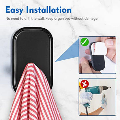 INNPLUS 6-Piece Adhesive Hook Set - Self-Adhesive Wall Hooks for Towels, Coats, Hats, Scarves & More (Black)