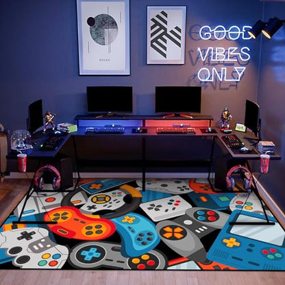 Game Area Rug Teen Boys Carpet, 3D Gaming Rugs Gamepad Controller Mat for Boys Girls Bedroom Playroom, Non-Slip Gamer Rugs Children Gaming Area Rugs (79" x 59", Blue) - color: Blue, size: 4'11" x 6'7" (Rectangular)