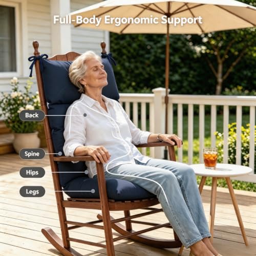 QILLOWAY Outdoor Rocking Chair Cushions Set of 2, 100% Polyester Waterproof Patio Rocking Chair Cushion, High Back Weatherproof Chair Pad for Adirondack & Outdoor Furniture, Navy Blue - color: Navy