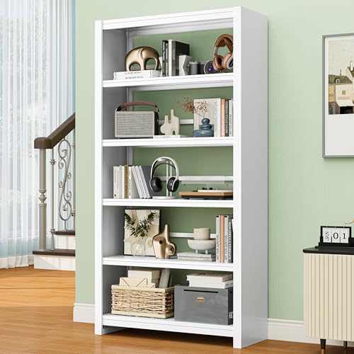 5 Tier AV Media Stand, 69.3" Tall Media Shelf Bookcase, Open Display Storage Shelves for CD Record Player, Stereo Receiver, AV Equipment, White - color: White, size: 69.3"H
