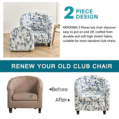 KRFOONN Club Chair Slipcover 2 Piece Stretch Printed Round Barrel Chair Covers Removable Tub Chair Slipcover with Elastic Bottom Chair Coverings Furniture Protector Cover for Living Room, A7 - color: Color A7