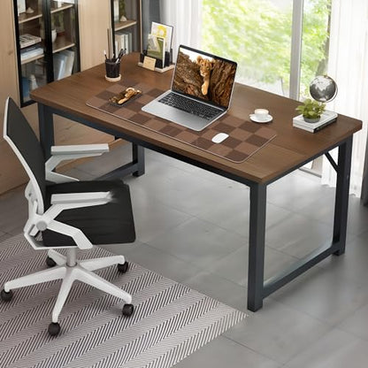 AFIING Brown Checkered Desk Pad 31.5" x 12" | Waterproof PU Leather, Non-Slip Rubber Base, Checkered Design, Office & Home - color: Brown