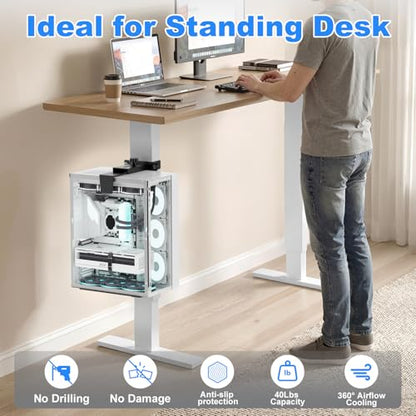 Under Desk PC Mount - No Drilling 40 lb Capacity, Fits 3 Fixed Desk Leg Sizes, CPU Holder Under Desk, Adjustable Clamp-on Desk Leg PC Mount for Standing Desk, with Non-Slip Pads, Black - color: Black, size: Fits 3 Rect. Leg Sizes