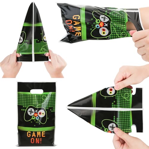 PintreeLand 40PCS Video Games Party Favor Bags, Game On Plastic Goodie Candy Treat Loot Gifts Bags for Video Game Themed Birthday Party Supplies Decoration