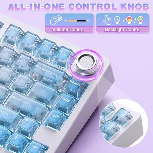 N75 V2 Mechanical Keyboard,75% Layout with Knob,2.4GHz/BT/Wired Tri-Mode Wireless Keyboard, Gasket Hot Swappable Gaming Keyboard,Linear Switches, RGB Backlit for Win & Mac (Pink-Blue Gradient) - color: Pink-Blue Gradient, size: Glacier Pro Switche