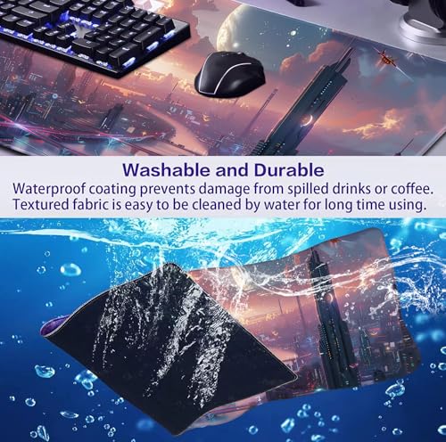 Digital Night Scene Office Art Desk Mat, Female Learning Computer Mouse Mat | Large Extended Mouse Pad; Full Desk Coverage; Waterproof Coating; Stable Anti-Slide Base For Gaming, Office, Study Daily Use - color: City Night Scene