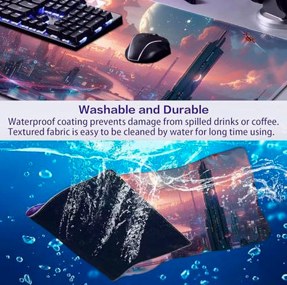 Digital Night Scene Office Art Desk Mat, Female Learning Computer Mouse Mat | Large Extended Mouse Pad; Full Desk Coverage; Waterproof Coating; Stable Anti-Slide Base For Gaming, Office, Study Daily Use - color: City Night Scene