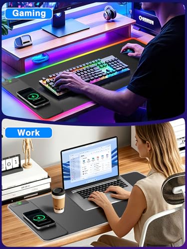 XXL RGB Gaming Mouse Pad with 15W Magnetic Wireless Charging, 31.5'' x 15.8'' Extra Large LED Mousepad, 24 Lighting Effects Desk Mat with Non-Slip Rubber Base, Waterproof Ultra-Smooth Surface - color: RGB-31.5"x15.8"