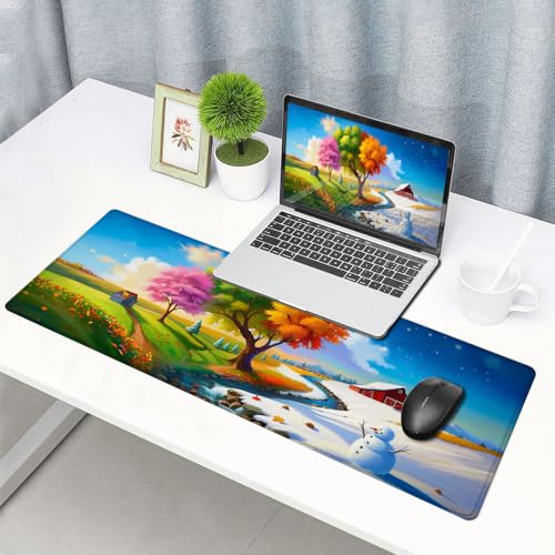 Large Gaming Mouse pad,Four Seasons Scenery Anti Slip Rubber Base Mouse pad, Suitable for Computer, Laptop, Office Desk Accessories - color: Four Seasons Scenery