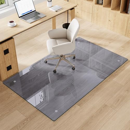 Tempered Glass Gray Chair Mat for Carpet & Hard Floor, 36"x55" Office Chair Mat - Heavy Duty & Scratch Resistant, Non-Slip Pads, Rounded Corners & Polished Edges - color: Grey, size: 36"x55"