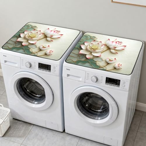 Nuxovilar Golden Lotus Dryer Cover for the Top, Non-slip Washer & Dryer Protector, 23.62"x19.68" Dust-proof Washing Machine Mat, Diatom Mud Polyester Top Pad for Laundry Room - color: YMi00509