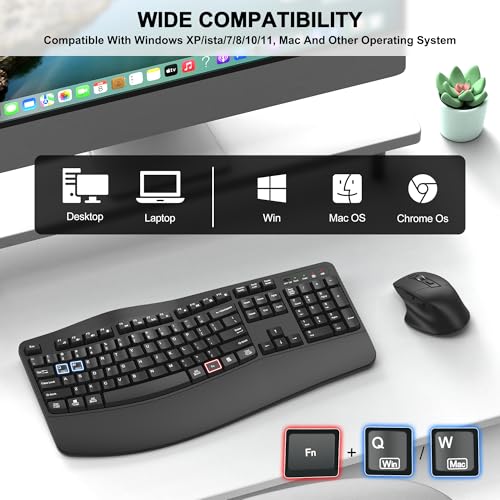 Wireless Keyboard and Mouse Combo, 2.4G Full Size Wave Keys Ergonomic Keyboard with Wrist Rest and 3-Level DPI Adjustable Wireless Ergonomic Mouse for Windows, Mac OS Desktop/Laptop/PC(Graphite) - color: Graphite