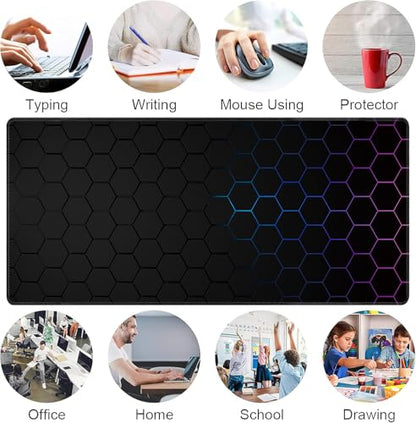 Hexagon Honeycomb Large Mouse Pad,Gaming Keyboard Desk Pad,Extended Mouse Mat Non-Slip Rubber Base with Stitched Edges for Office Game Home XXL 35.4"x15.7" - color: Honeycomb, size: 35.4L x 15.7W inches