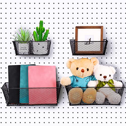 Sieral 4 Pcs Pegboard Baskets Metal Wire Shelf Baskets Peg Board Organizer Accessories Wall Mount Organizer Attachments for Garage Workbench Various Tool Accessories, 2 Sizes (Black,Large) - color: Black, size: Large