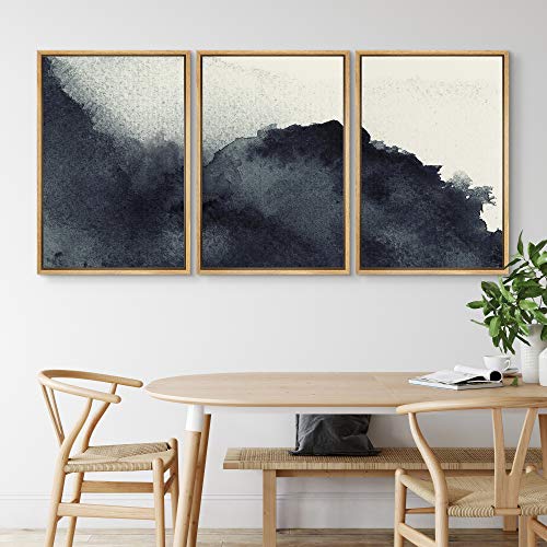 NWT Framed Wall Art Print Set Faded Black Watercolor Dots Abstract Shapes Illustrations Modern Art Bohemian Colorful Pastel for Living Room, Bedroom, Office - 16"x24"x3 Natural - color: Zen3-01, size: 16" x 24" x 3 Panels NATURAL