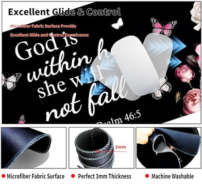 Extended Large Gaming Mouse Pad with Coaster - 35.4 x 15.7 Full Desk Mousepad - Stitched Edges - Ultimate Gaming Desk Mat - Bible Flowers - color: Bible FLowers, size: 35.4L x 15.7W inches