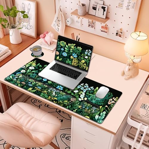 Large Mouse Pad + Keyboard Wrist Rest Set, Extended Gaming Mousepad (31.5X11.8 inch) with Non-Slip Rubber, Ergonomics Memory Foam Mouse Wrist Rest Support, Green Garden Pattern XXL Desk Pad - color: Yu-Mouse Pad-3-B39
