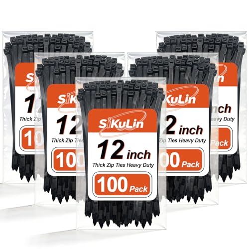 Thick Zip Ties Heavy Duty, 12 inch, Black, 250 lbs High Strength, 500 Pack, Heavy Duty Zip Ties for Outdoor Use, Extra Wide & Strong UV Resistant Cable Ties, Wire Ties, SiKuLin - size: 12" (500 Pack) (250 lbs)