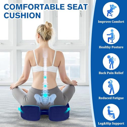CushyOasis Seat Cushion, Gel Chair Cushions, Office Chair Cushions, Anti-Slip Bottom & Removable Cover Tailbone Pain Relief Cushion, Memory Foam Seat Cushion, 5.28 in Thick (Blue) - color: Blue, size: X-Large