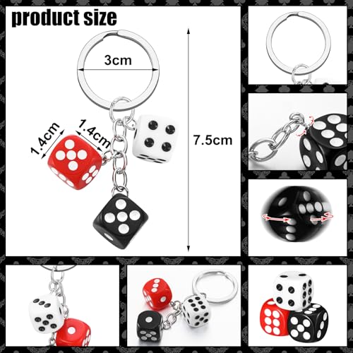 Sureio 36 Pcs Casino Night Dice Keychains Party Decoration Black White Red Souvenirs Poker Party Game Casino Night for Birthday Supplies