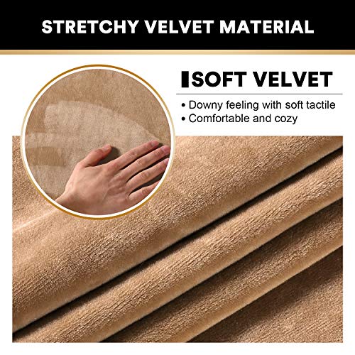 PrinceDeco 4 Pack Thick Velvet Stretch Armrest Covers for Chairs and Sofas Armchair Cover for Arms Couch Arm Cover Armrest Covers for Sofa Non Slip, Camel - color: Camel