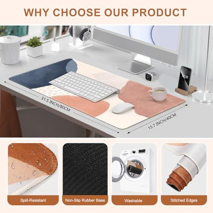 HAOCOO Mouse Pad, Computer Desk Mat, Large Mouse Pad for Desk, 31.5× 15.7 Boho Mousepad Cute for Desktop with Non-Slip Base, Waterproof Laptop Keyboard Mat for Office Home,Boho Pink Navy - color: Pink Navy