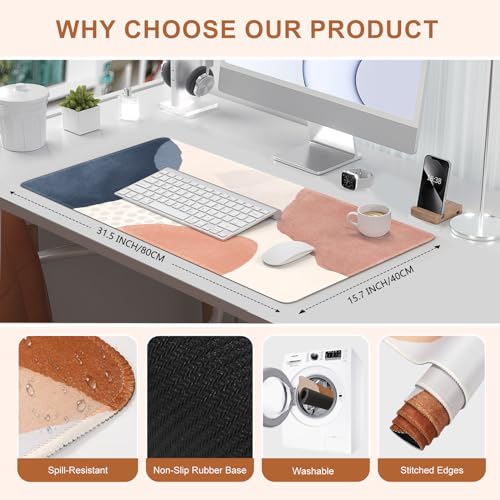 HAOCOO Mouse Pad, Computer Desk Mat, Large Mouse Pad for Desk, 31.5× 15.7 Boho Mousepad Cute for Desktop with Non-Slip Base, Waterproof Laptop Keyboard Mat for Office Home,Boho Pink Navy - color: Pink Navy