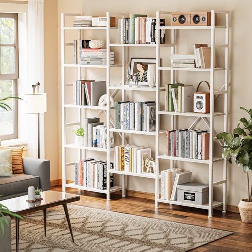 SUPERJARE Triple Bookshelf, Bookcase with 14 Open Display Shelves, Wide Book Shelf Book Case for Home & Office, 5 Tier, White - color: White, size: 5 Tier