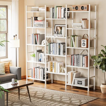 SUPERJARE Triple Bookshelf, Bookcase with 14 Open Display Shelves, Wide Book Shelf Book Case for Home & Office, 5 Tier, White - color: White, size: 5 Tier