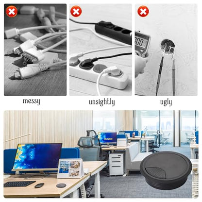 2PCS Black Cable Grommets Desk Hole Cover 60mm 2-3/8 Inch Desk Hole Grommet Table Cord Cable Grommet Desk Wire Hole Plug Cover for Cables and Cords Management Office Supplies