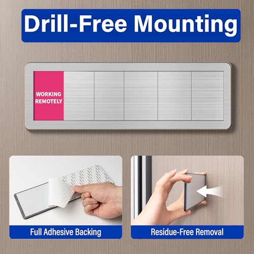Office Door Signs with 5 Printed Status Options – Do Not Disturb, Out of Office, In a Meeting, Please Knock, Work from Home – Includes Custom Personalized Blank Sticker for Privacy Workspace or Studio Available and Away - style: Brushed Silver-5 Options
