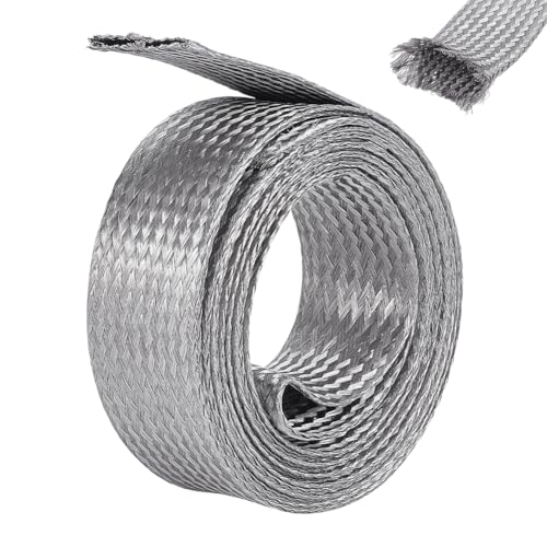 UNICRAFTALE 9.84ft(3m) 1.18" W Braided Sleeving Braid Stainless Steel Cable Wire Shielding Sleeve Ground Straps Protection Flat Metal Mesh Flexible Expandable Scalable Ribbon Wire for Protect Cable - size: 3m x 30mm