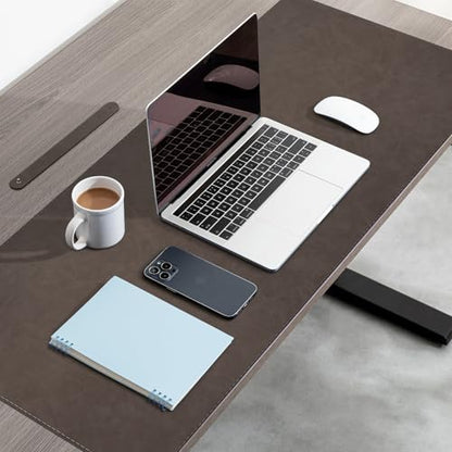 XXLarge Gaming Desk Pad with Stitched Edges - Waterproof Writing Pad Leather Mouse Mat, Non-Slip Base Desk Mat for Office/Home 47"x17" XXL Dark Coffee - color: Dark Coffee, size: 47" x 17"