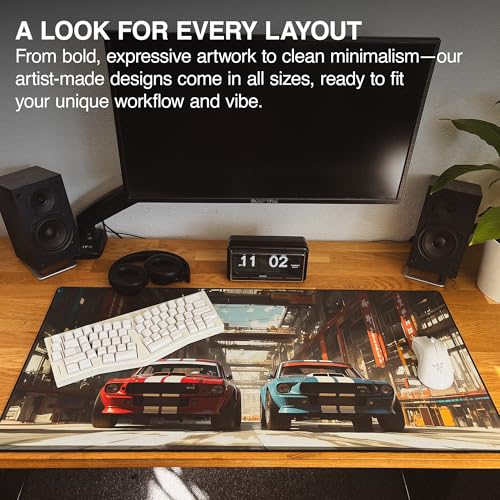 MPCO. Manga Motors Large Gaming Desk Pad - 36" x 17" Duraglyde Fabric Megumis-Mustangs Desk Mats - Washable, Smooth Glide for Precision Gaming & Work - color: DuraGlyde Megumis-Mustangs