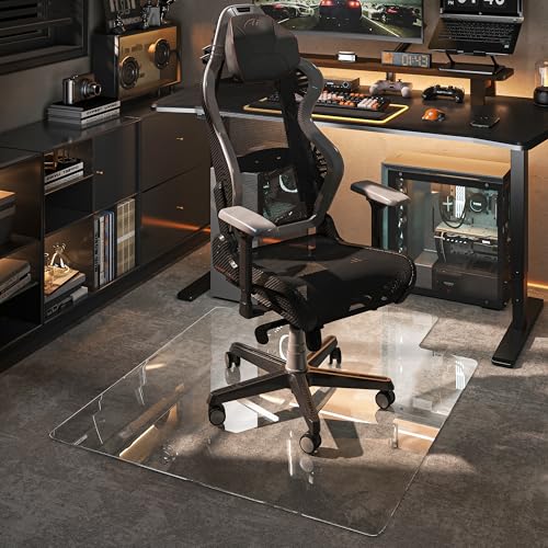 [Tempered Glass] 46“x36” Irregular Glass Chair Mat with Polished Edge Clear Office Chair Mat, Glides Smoothly, Suitable for Carpet or Hardwood Floors - color: Clear Irregular, size: 46"x36"