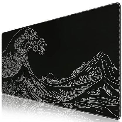 iCasso Mousepad, Gaming Mouse Pad, XXL Large Desk Mat, Big Rubber Base Mouse Mat with Stitched Edges, Computer Keyboard Desk Pad for Work, Game, Office, Home - Black Wave of Kanagawa - color: Black Wave of Kanagawa