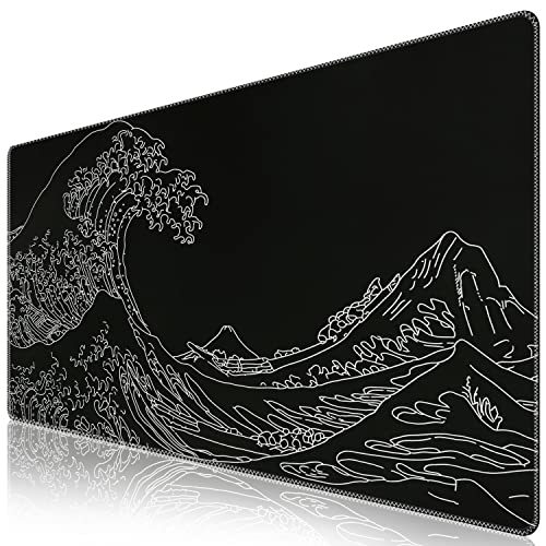 iCasso Mousepad, Gaming Mouse Pad, XXL Large Desk Mat, Big Rubber Base Mouse Mat with Stitched Edges, Computer Keyboard Desk Pad for Work, Game, Office, Home - Black Wave of Kanagawa - color: Black Wave of Kanagawa
