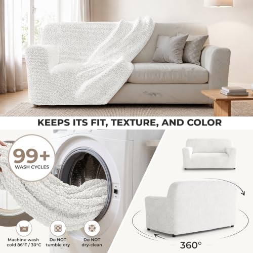 Premium Stretch Couch Covers for Sofa - Sofa Chair Cover Washable, Dogs & Pets Friendly - Elastic Polyester Loveseat Slipcovers - Non-Slip Love Seat Couch Covers - Crisp White (40"-63" Wide) - color: Crisp White, size: 40"-63" Wide