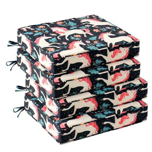 UNIKOME Outdoor Chair Cushions Set of 4, Water Resistant Patio Seat Cushions with Ties for Outdoor Furniture, High-Density Foam, UV & Fade Resistant, Piped Edge – 18.5" x 16" x 3", Unicorn - color: 12 Unicorn, size: 18.5" W X 16" D X 3" H