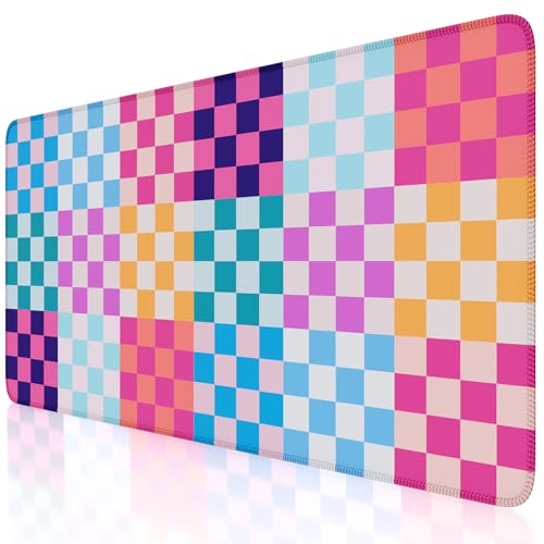 iCasso Desk Matt for Desktop, Cute Desk Pad Mat, XXL Large Mouse Pad, Anti-Slip Big Mousepad with Stitched Edges, Keyboard Pad Mouse Mat for Computer(Colour Checkered) - color: Colour Checkered