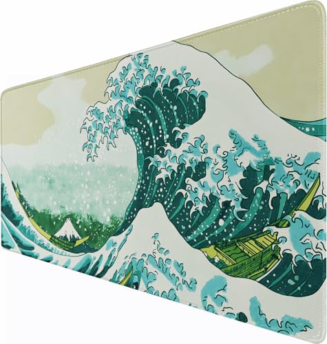 Large Extended Gaming Mouse Pad, 31.5" x15.7" Large Mat with Superior Micro-Weave Cloth, Water Resist Keyboard Mousepad with Non-Slip Base, Laptop Pad for Office Home Gaming, Waves - color: Waves, size: 31.5" x 15.7"