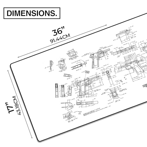 MPCO. Original Large Gaming Desk Mat – 36" x 17" Duraglyde Blueprints Browning 1911 – White Full Desk Mouse Pad for Smooth Precision – Non-Slip, Washable Extra-Large PC Mouse Pad for Gaming Sessions - color: Duraglyde Browning 1911 – White