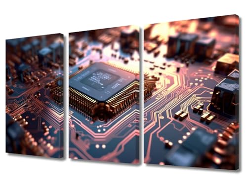 3 Panels Computer Chip Framed Wall Art CPU Concept Pictures Posters Wall Art Decor Microchip Canvas Wall Art for Living Room Posters & Prints House Decorations Framed Ready to Hang (36" Wx24 H) - color: Artwork-04, size: 36"Wx24"H