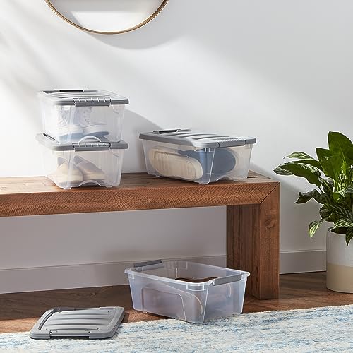 Amazon Basics Plastic Storage Containers with Secure Latching Lids, Stackable Organization Bins, Clear/Grey, 12 Quart, Set of 6 - size: 12 Qt. - 6 Pack