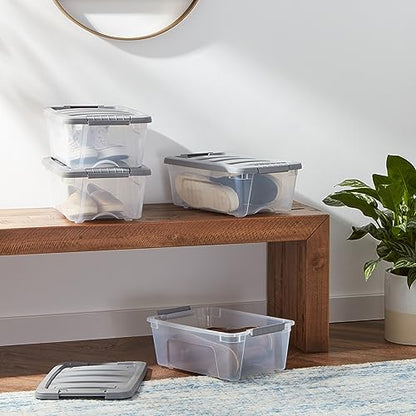 Amazon Basics Plastic Storage Containers with Secure Latching Lids, Stackable Organization Bins, Clear/Grey, 12 Quart, Set of 6 - size: 12 Qt. - 6 Pack