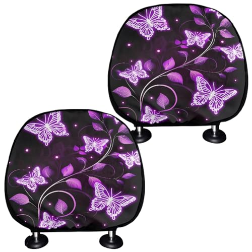 Butterfly Headrest Covers for Cars Stretchy Seat Head Rest Protector Set of 2 Pcs Car Seat Headrest Cover Replacement Dust Covers Elastic Pillow Covers,for Most Vans,Trucks - color: Butterfly purple