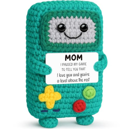 Busy Gaming Life Mom Birthday Gifts from Daughter Son, Funny Gift for Mother in Law Bonus Step Mother, for Mama, I Love You Mom Gift for Mothers Day, Positive Handmade Crochet Present - style: Mom